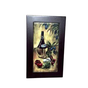 Vintage Still Life Framed Art Rustic Kitchen Wall Decor Wine Grape Clusters 10"